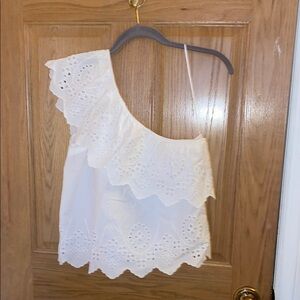 White Eyelet One-Shoulder Top